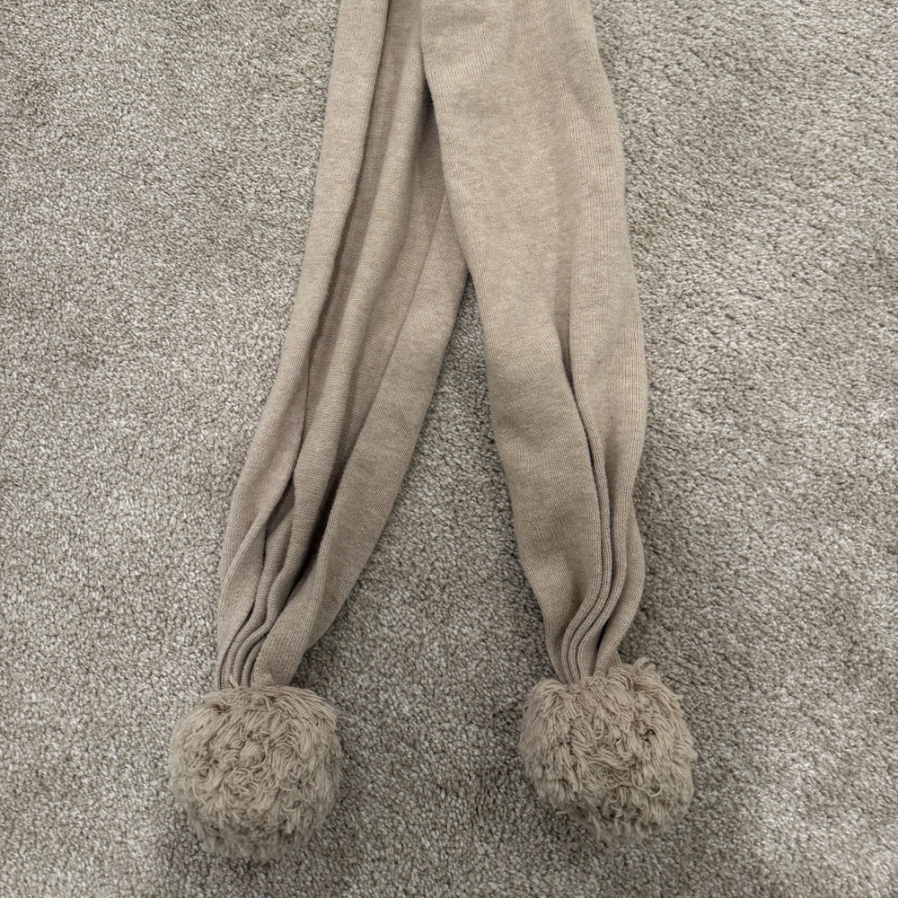 Jaime Kay Pom Pom Scarf in Wheat Marle